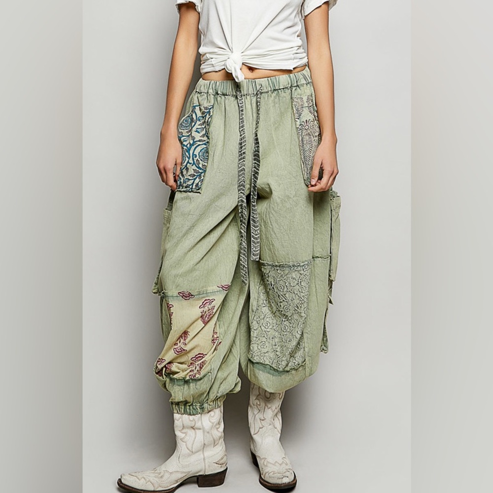 POL Boho Patchwork Green Cargo Pants - Picture 4 of 5